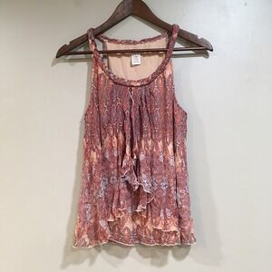 Sundance 100% Silk Halter Tank Top Women S Orange Paisley Ruffle Boho Festival